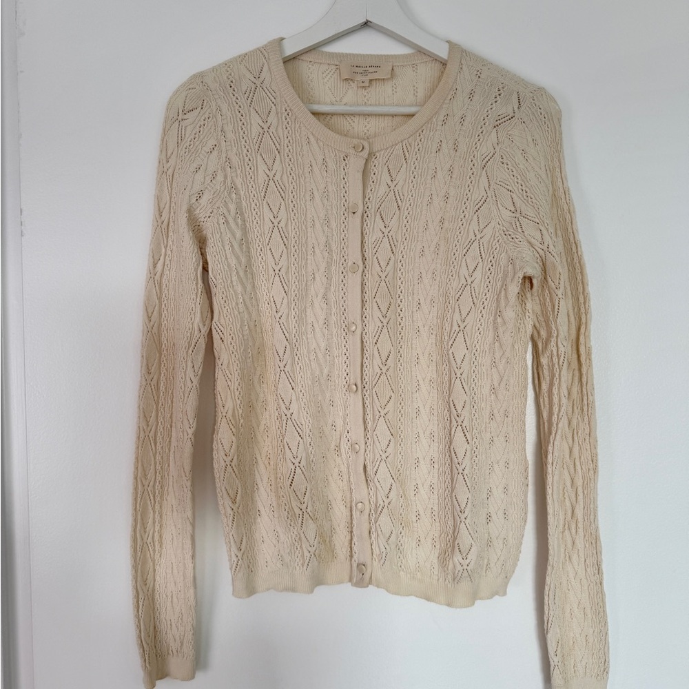 Sezane Ruben Cream Button-Up Cardigan